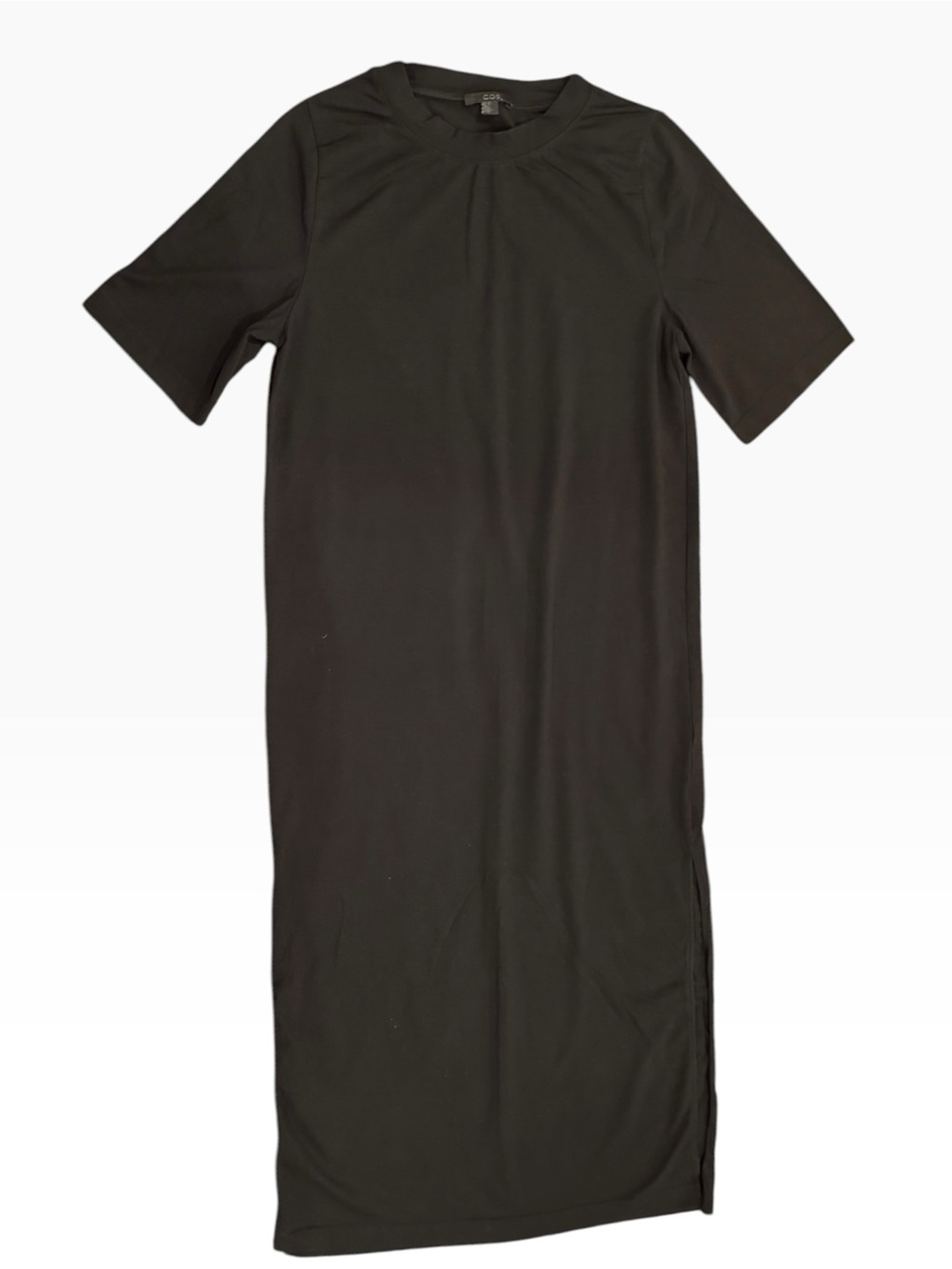 COS Black Short-Sleeve Maxi Dress — Minimalist Crewneck Sz XS